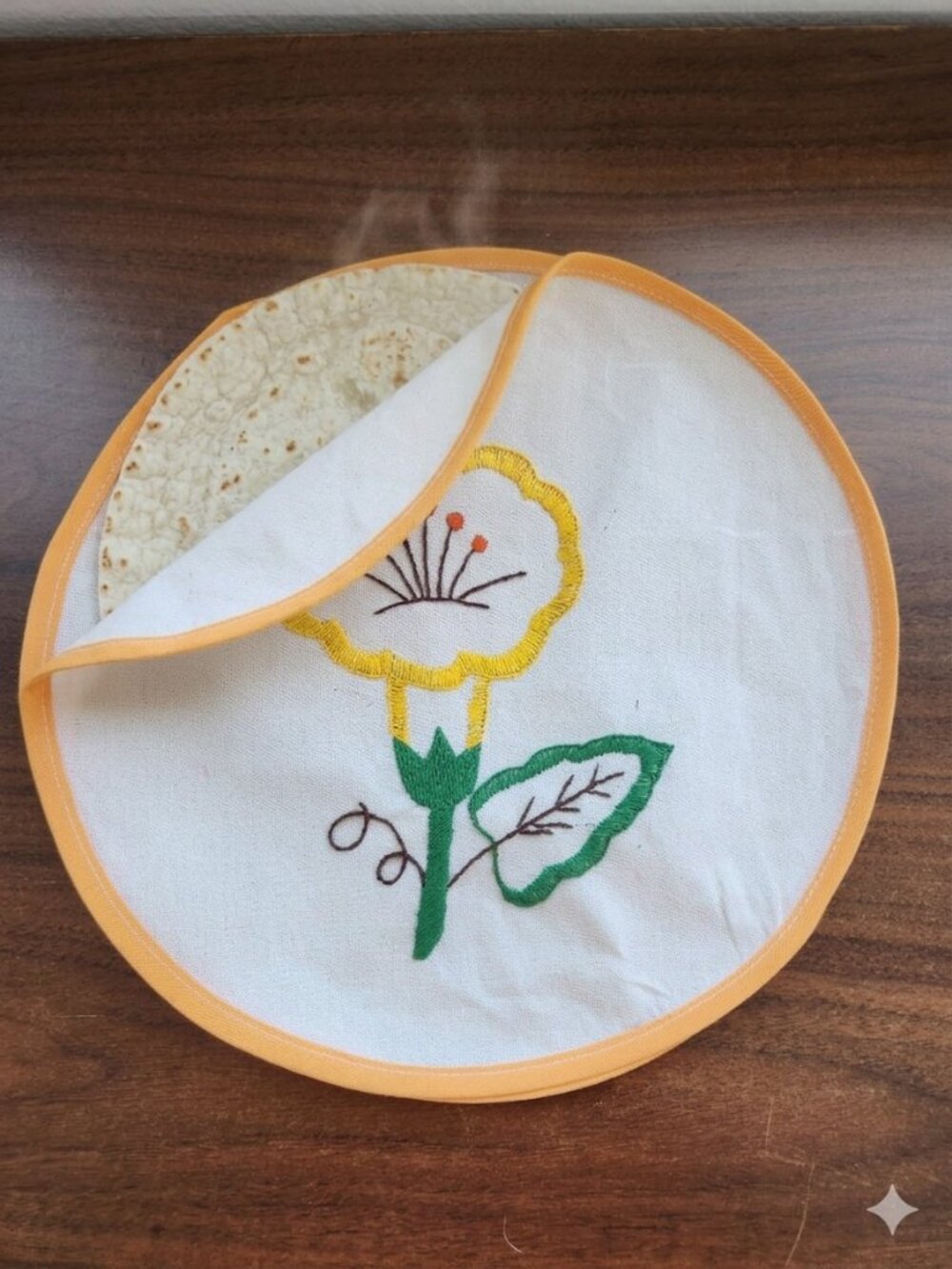 Handmade Embroidered Cloth Tortilla Warmer 11" Floral Tulip Tortillero